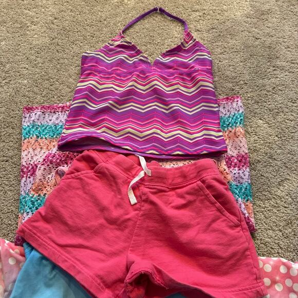 5 Piece SET of Girls Size 7 / 8 & 8 Spring & Summer Dress Swim Top Skirt Shorts - Picture 3 of 13